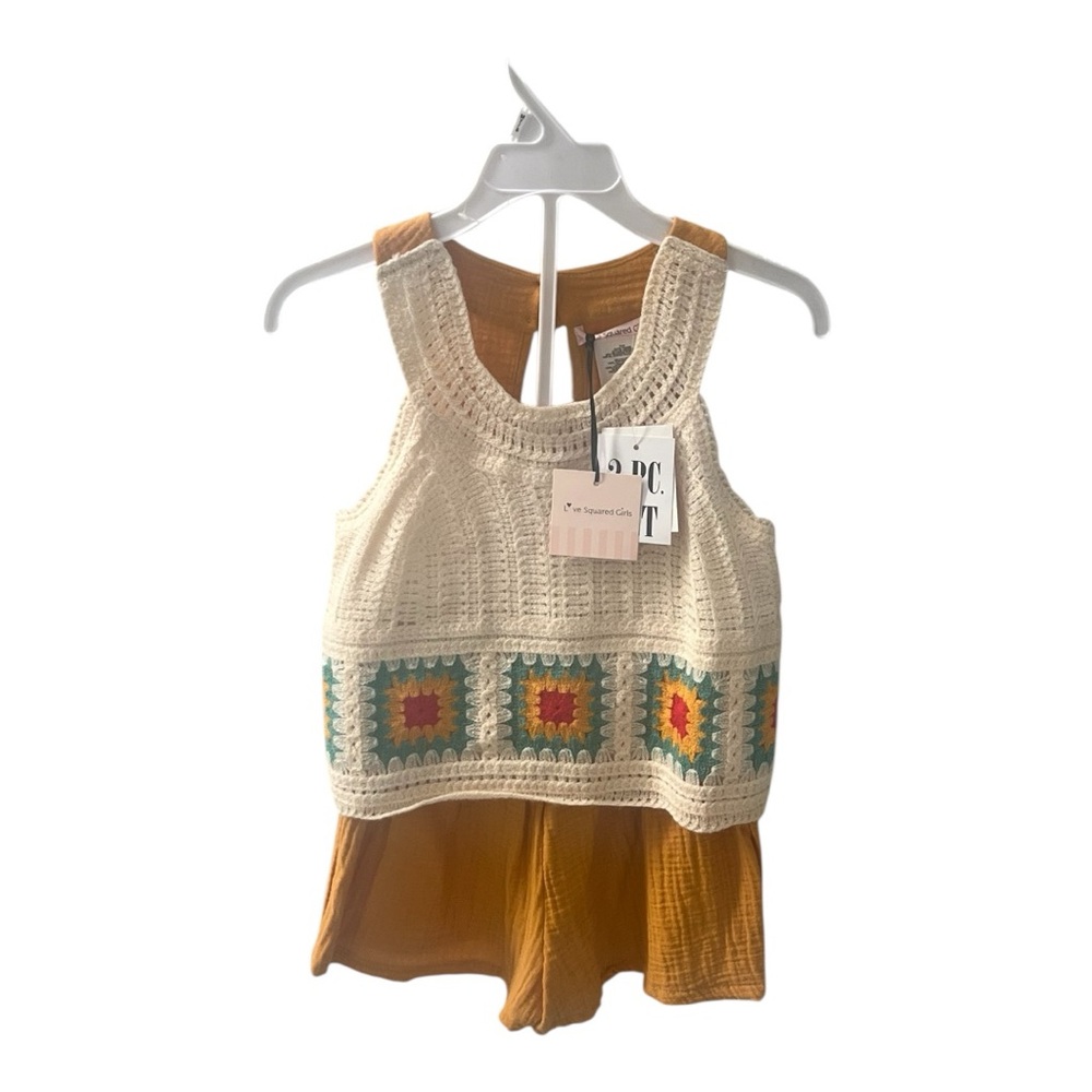Love Squared Mustard and Ivory Knit Set Size 8.
